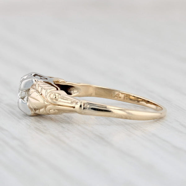 Vintage 0.10ct Diamond Engagement Ring 14k Gold Floral Accents Size 5.5
