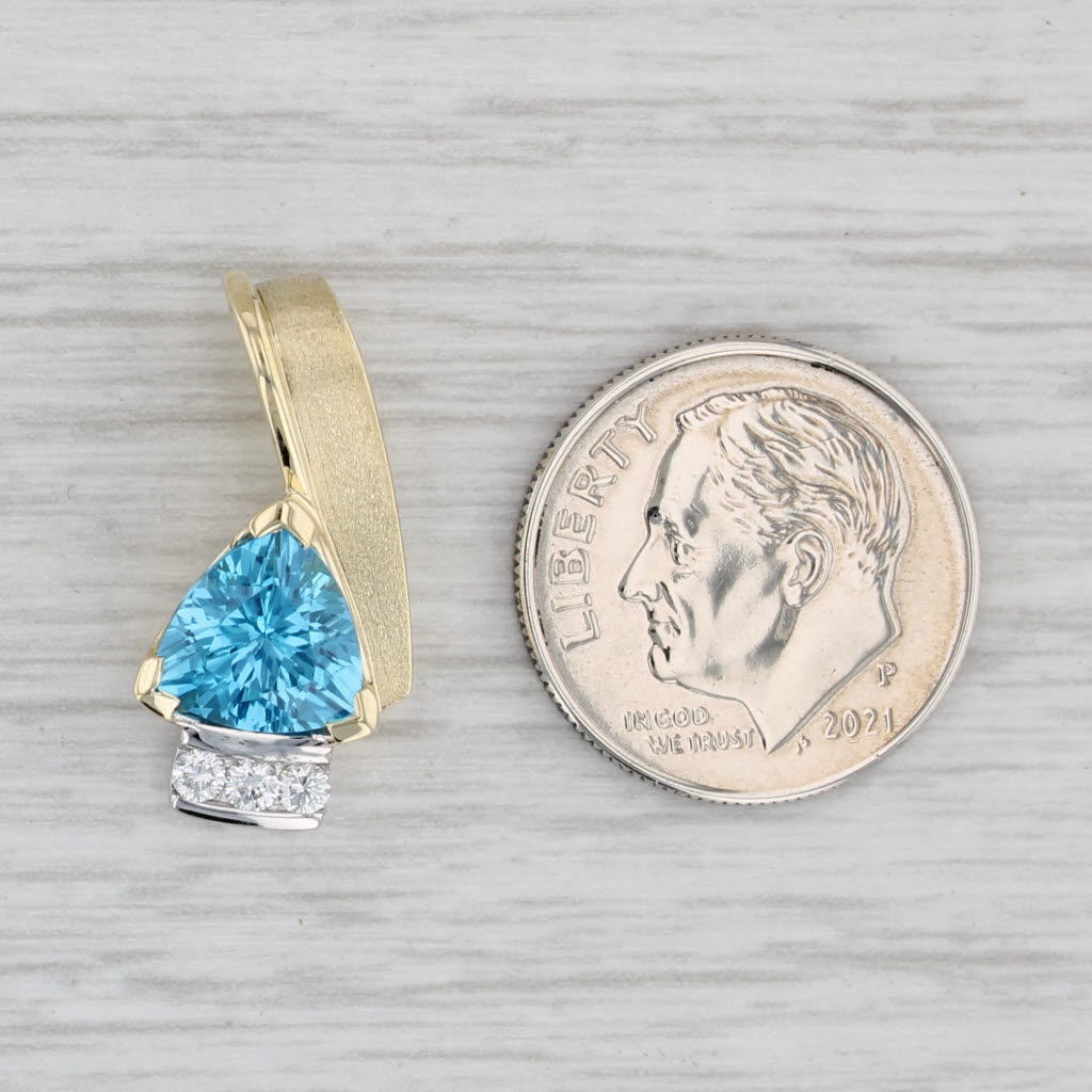 Gray 2.29ctw Trillion Blue Topaz Diamond Pendant 14k Yellow Gold