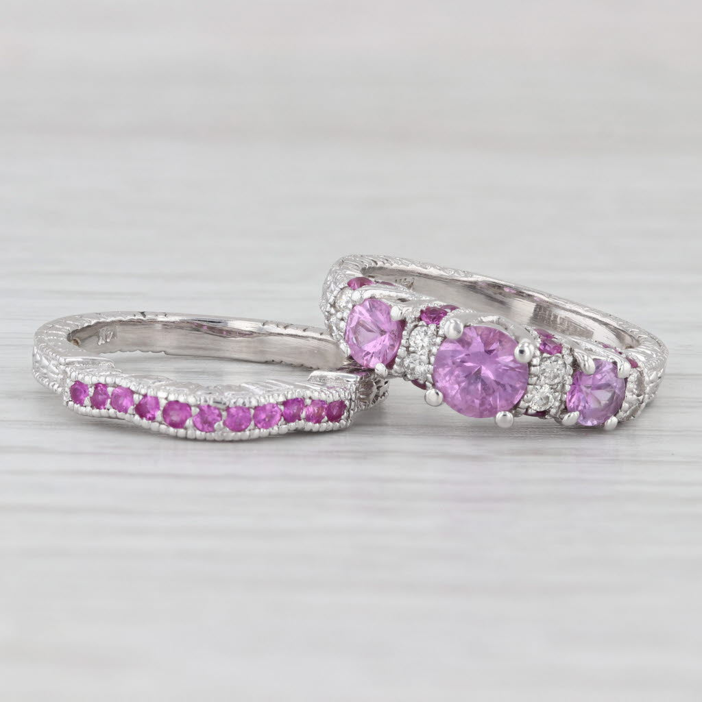 Light Gray 2.02ctw Pink Sapphire Diamond Engagement Ring Wedding Band Set 14k White Gold