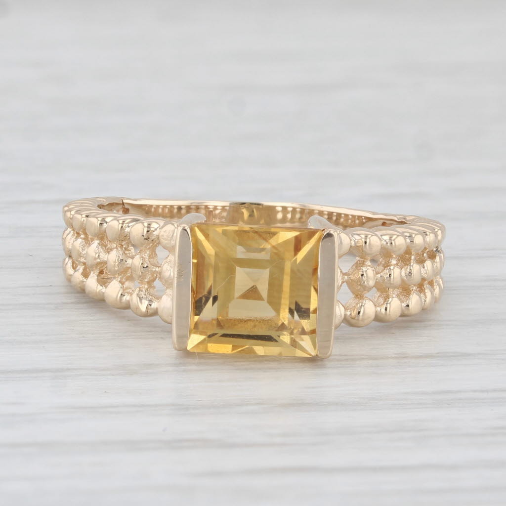 Light Gray 1.60ct Citrine Solitaire Ring 14k Yellow Gold Size 7.5 Bead Band