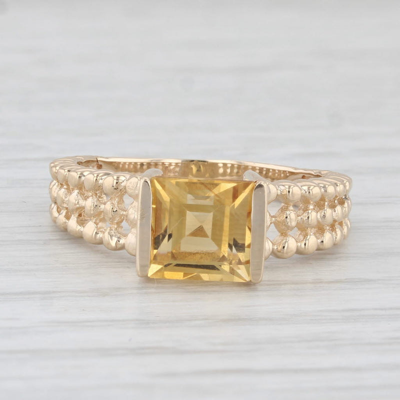 1.60ct Citrine Solitaire Ring 14k Yellow Gold Size 7.5 Bead Band