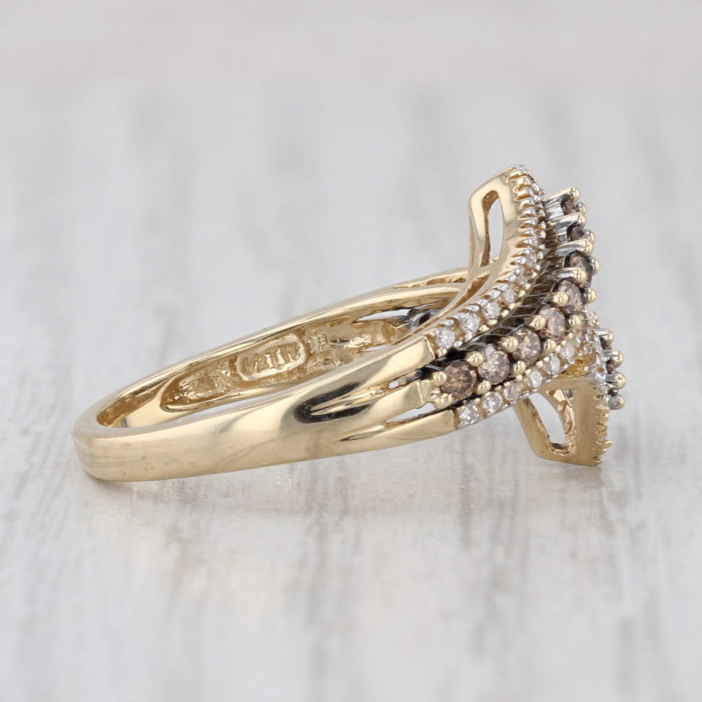 0.63ctw Champagne White Diamond Bypass Ring 14k Yellow Gold Size 7