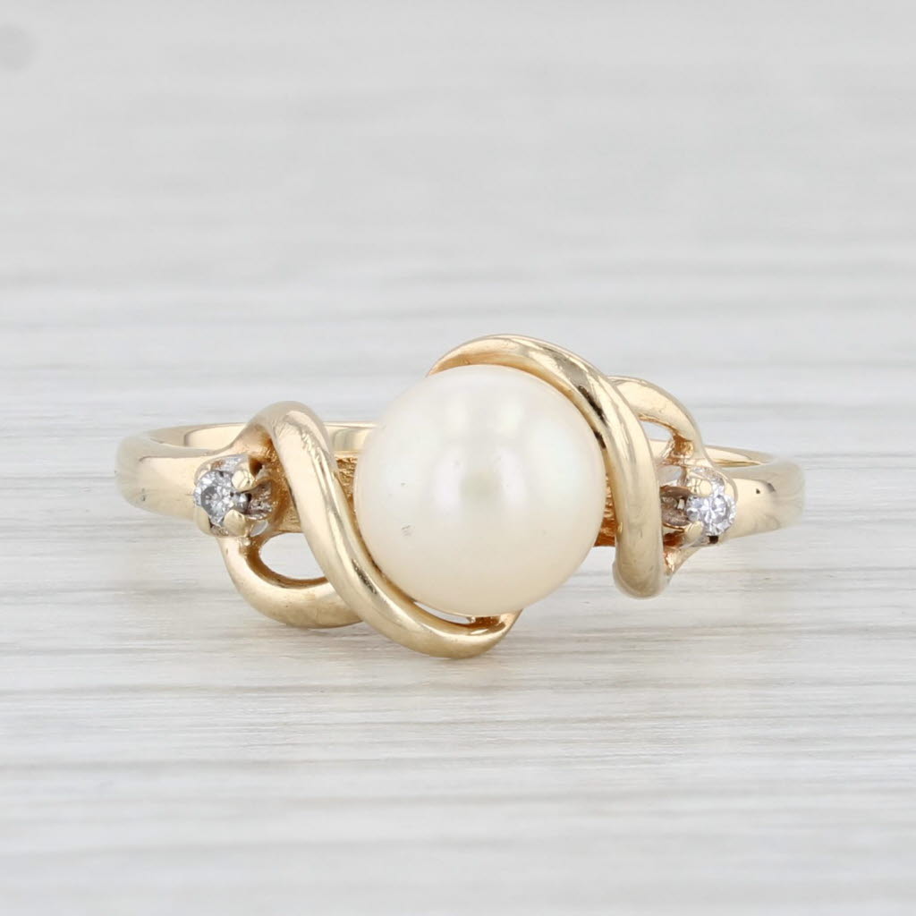 Light Gray Cultured Pearl Solitaire Ring 14k Yellow Gold Size 4.75 Diamonds