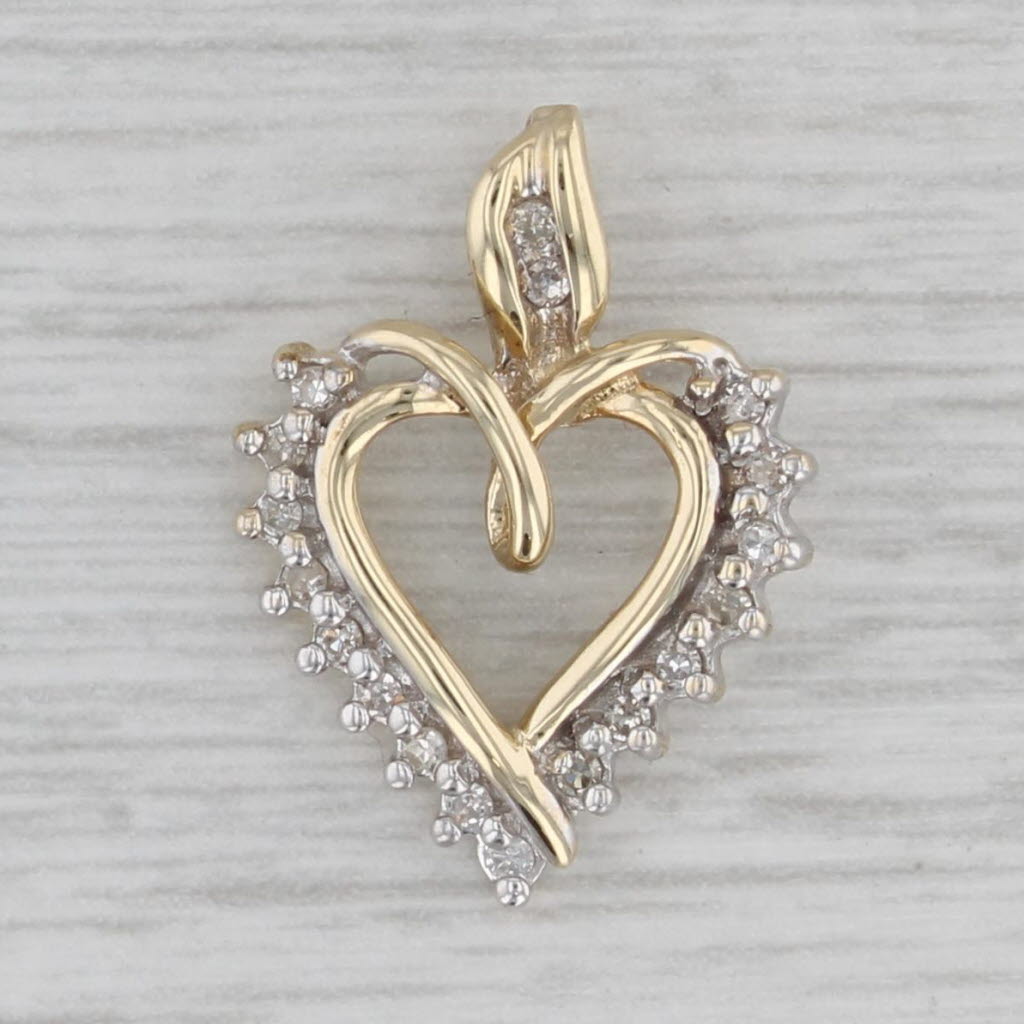 Gray Small Diamond Open Heart Pendant 10k Yellow Gold