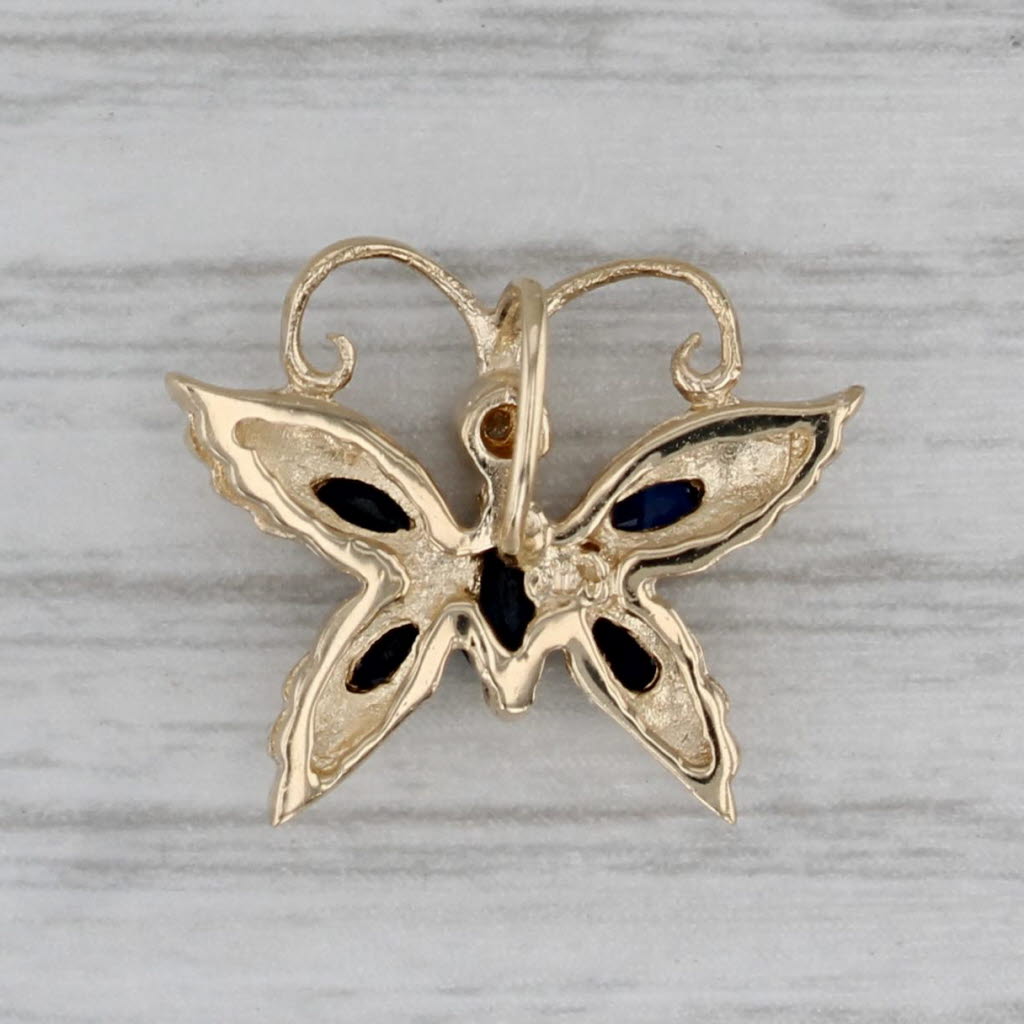 Gray 0.45ctw Blue Sapphire Butterfly Pendant 14k Yellow Gold Diamond Accents