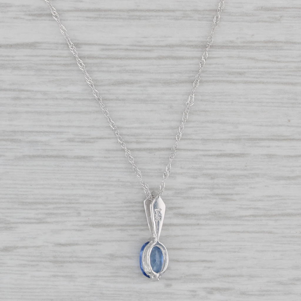 Gray 0.40ct Blue Sapphire Diamond Pendant Necklace 14k White Gold 18" Singapore Chain