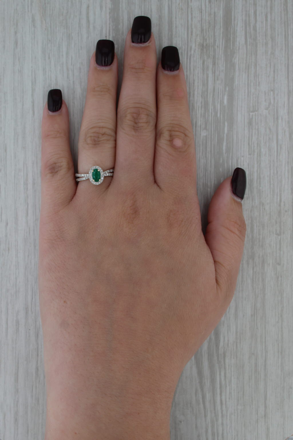 0.79ctw Oval Emerald Diamond Halo Ring 14k Yellow Gold Size 7.25 Engagement