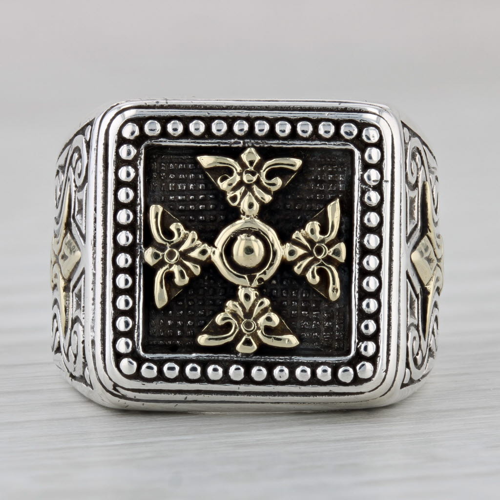 Gray Konstantino Cross Ring Sterling Silver Bronze Size 10 Men's Signet