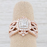 0.86ctw Princess Diamond Halo Engagement Ring 2 Bands Bridal Set 14k Rose Gold