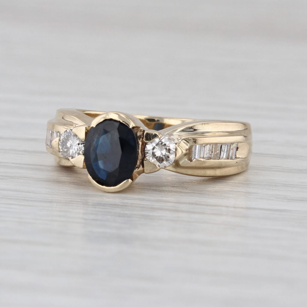 1.05ctw Oval Blue Sapphire Diamond Ring 14k Yellow Gold Size 4.25 Engagement