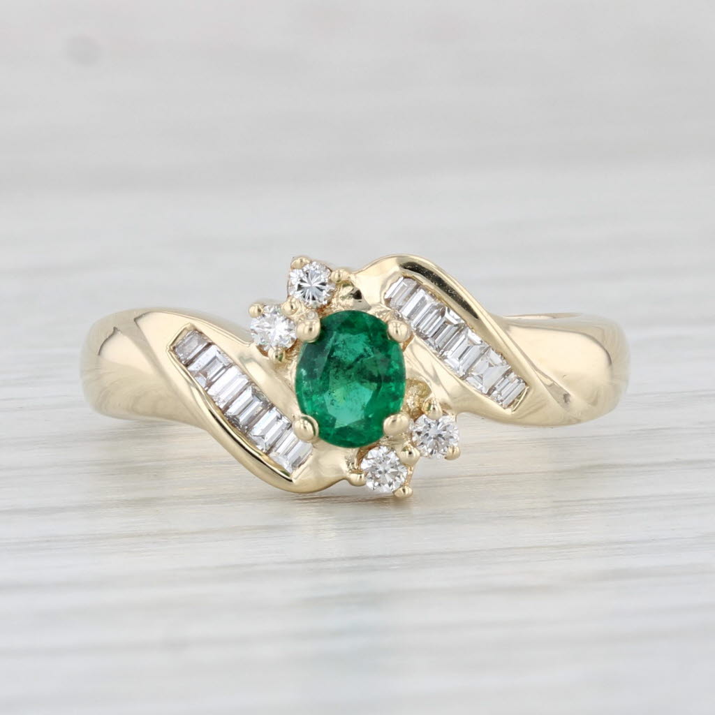 Light Gray Oval Emerald Diamond Halo Ring 14k Yellow Gold Size 6.5 Bypass