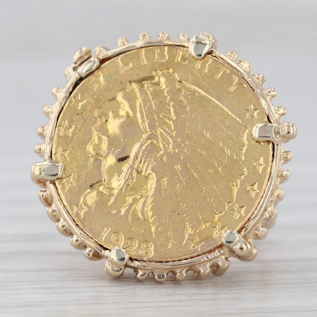 Gray 1928 Gold American Eagle Indian Head Coin Ring 10k 900 Yellow Gold $2.50