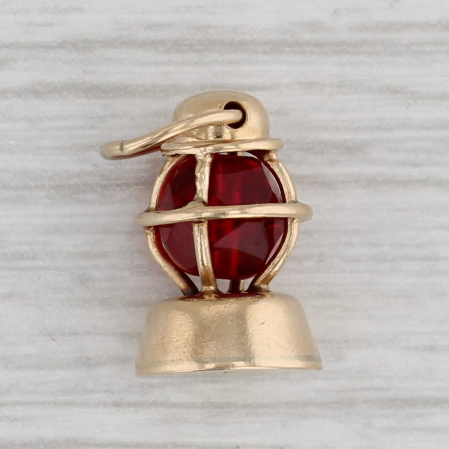Gray Red Bead Lantern Charm 14k Yellow Gold 3D Pendant