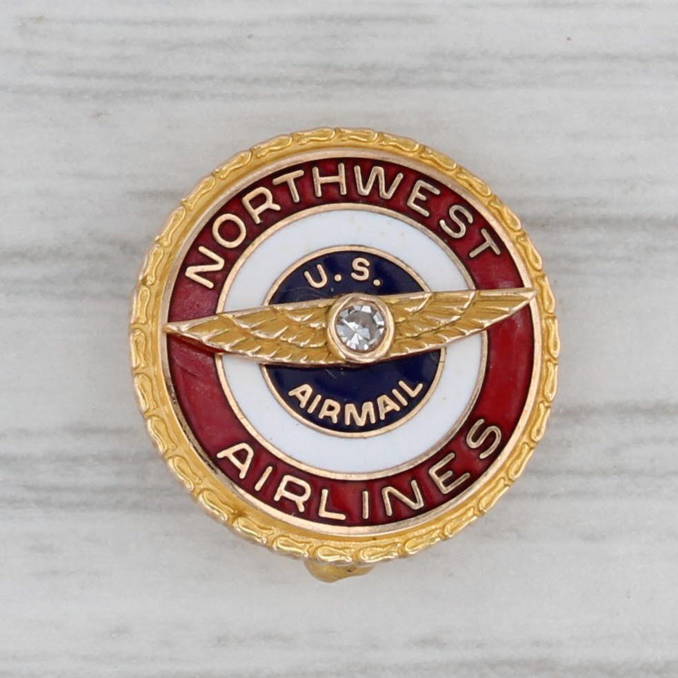 Gray Northwest Airlines US Airmail Company Service Pin 10k Gold Diamond Enamel