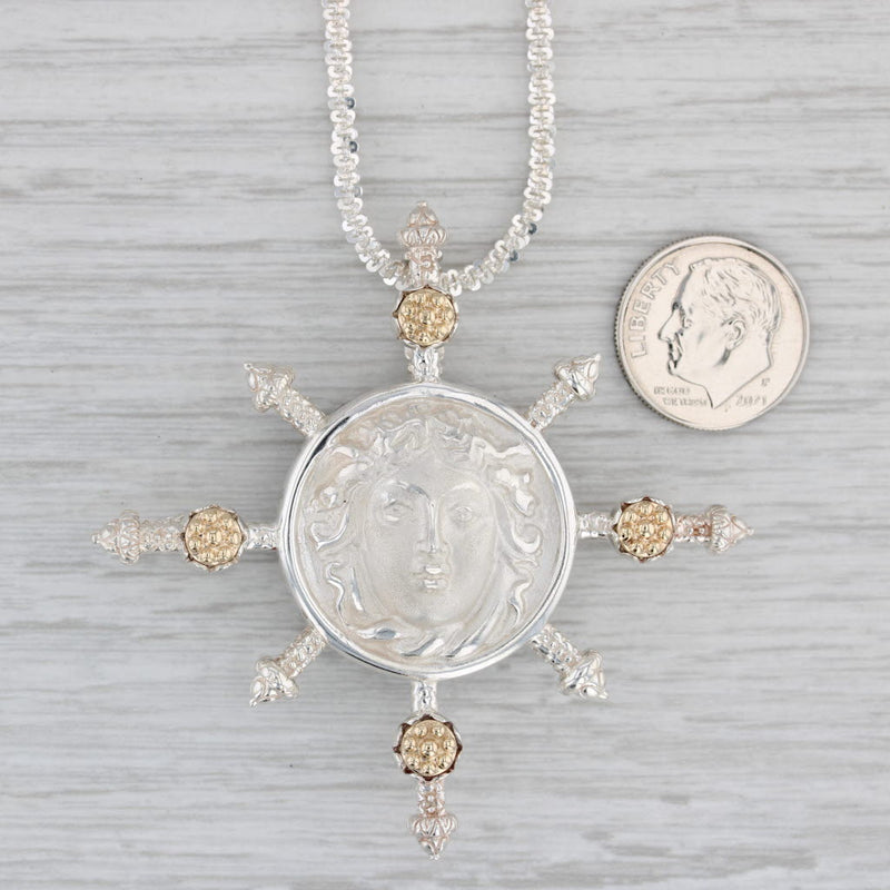 Tagliamonte Medusa Ships Wheel Brooch Pendant Necklace Sterling Silver 14k Gold