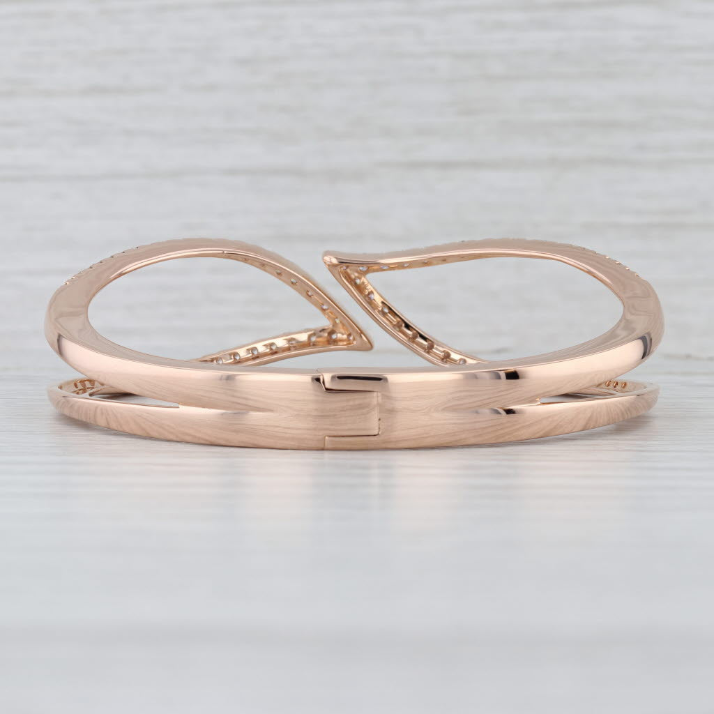 C Krypell 2.92ctw Diamond Double Leaf Hinged Cuff Bangle 18k Rose Gold 6.5"
