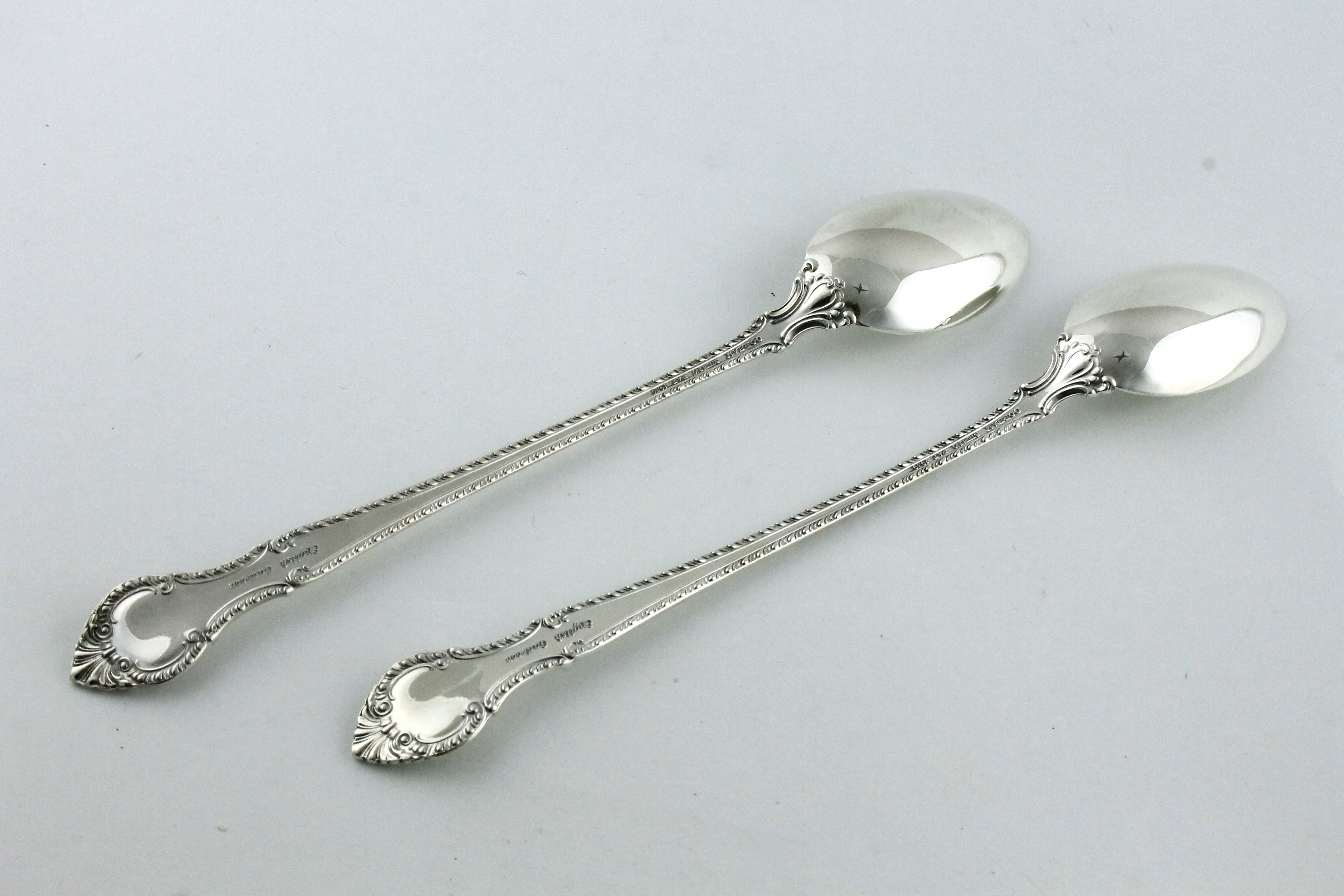 Light Gray Set of 2 Vintage Gorham English Gadroon Sterling Silver Iced Tea Spoons 7.5"