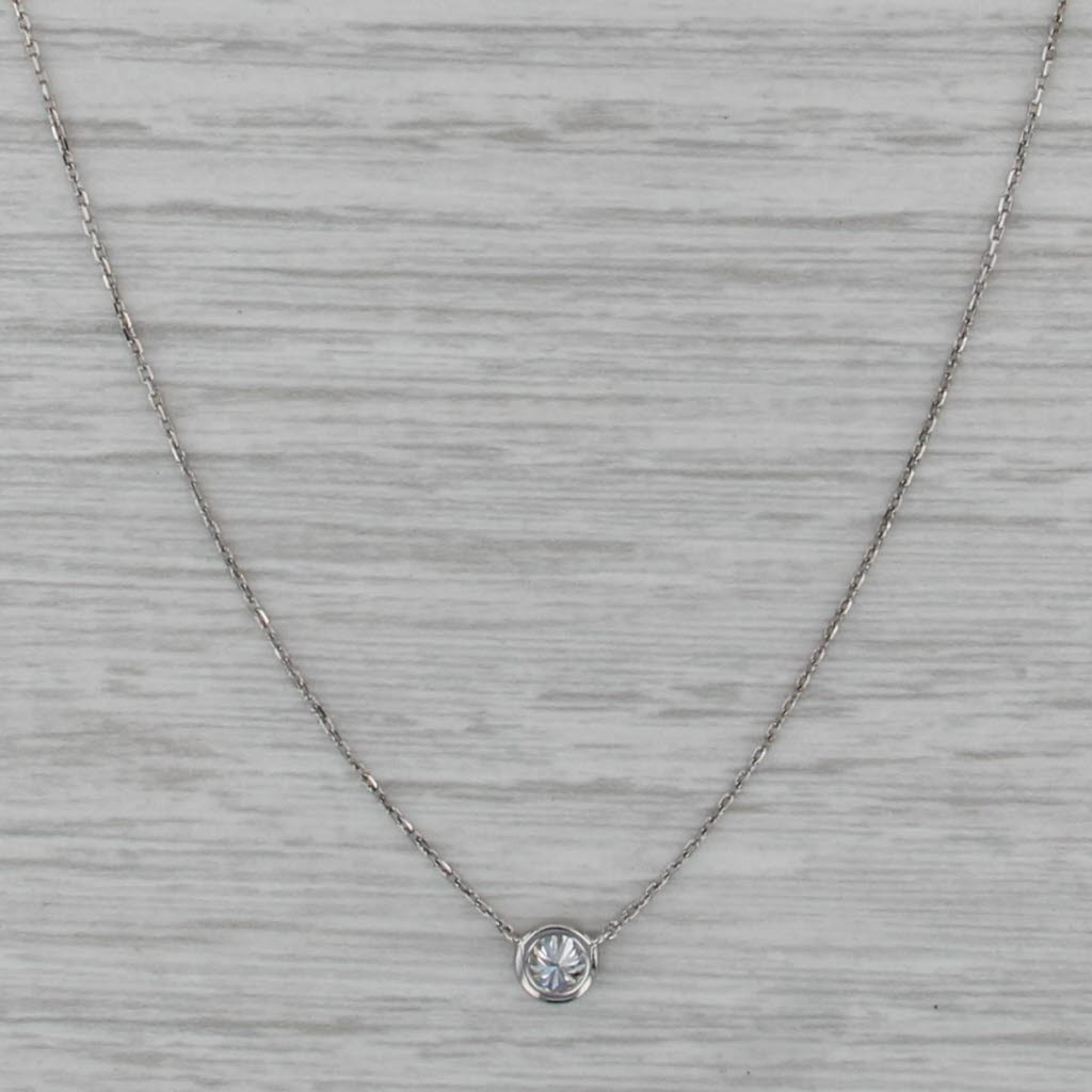 0.21ct Small IGI Diamond Solitaire Pendant Necklace 18k White Gold 16.5"