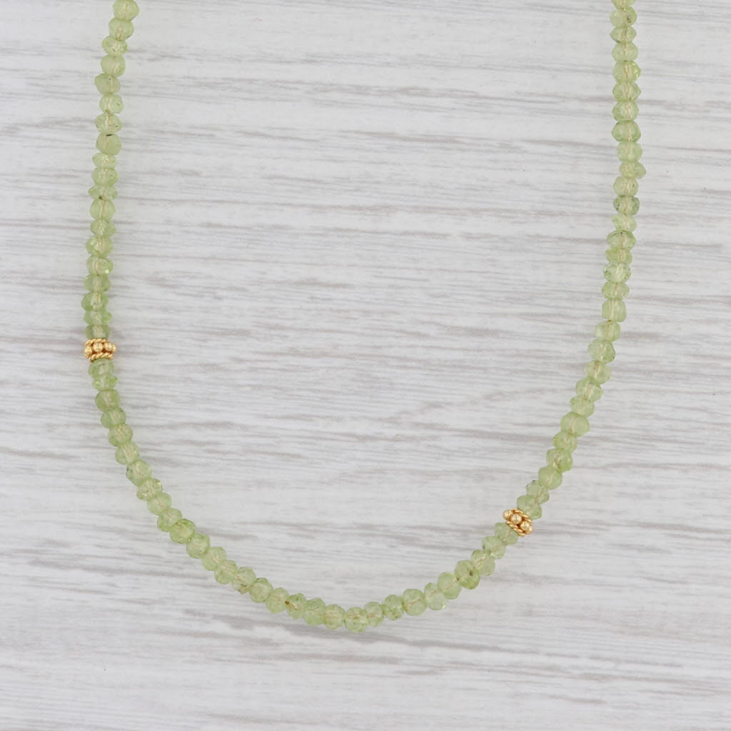 New Nina Wynn Harmony Green Peridot Bead Necklace Gold Vermeil Sterling Long