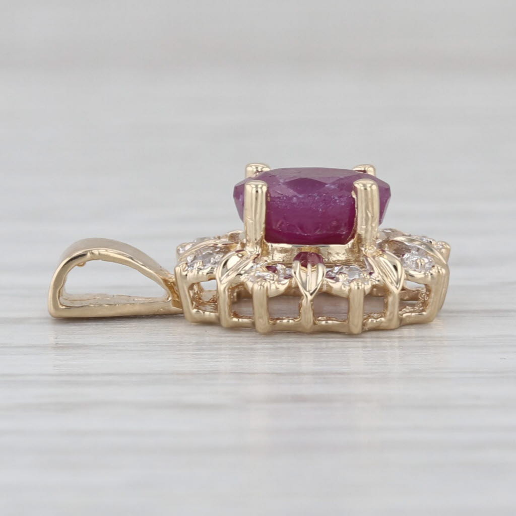 1.13ctw Ruby Diamond Halo Pendant 14k Yellow Gold Small Drop