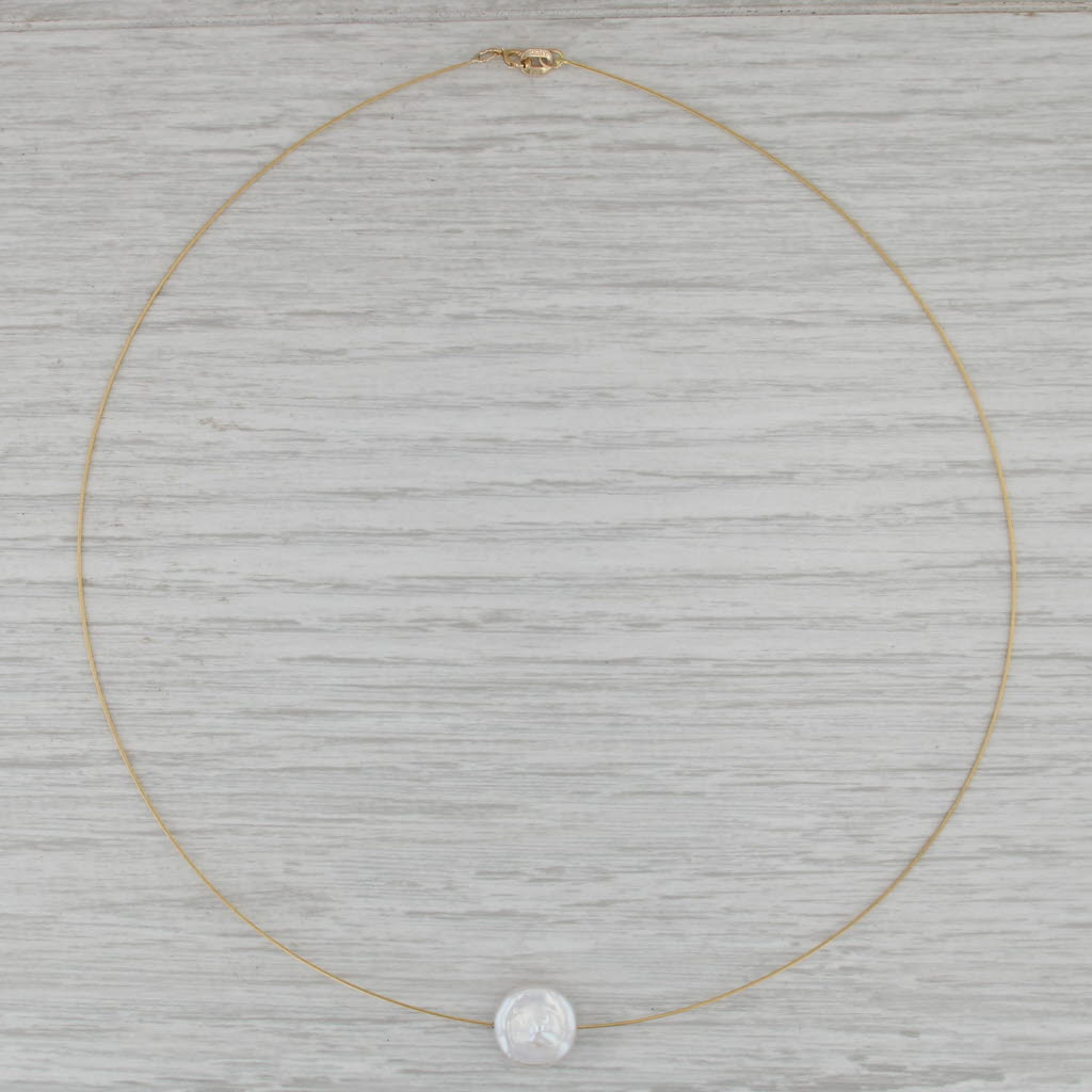 Cultured Pearl Diamond Slide Pendant Necklace 14k Yellow Gold 16" Omega Chain