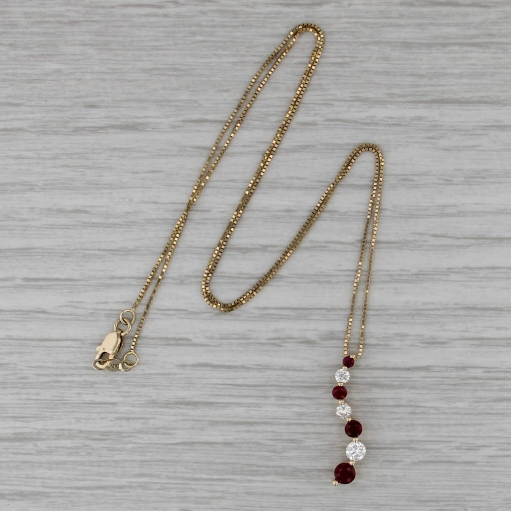 0.97ctw Ruby Diamond Journey Pendant Neckalce 14k Yellow Gold 18" Box Chain