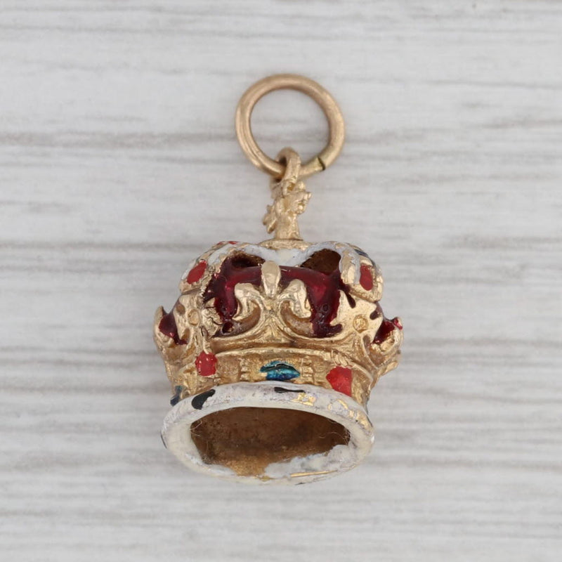 Gray Vintage British Crown Charm 9k Yellow Gold Enamel Souvenir