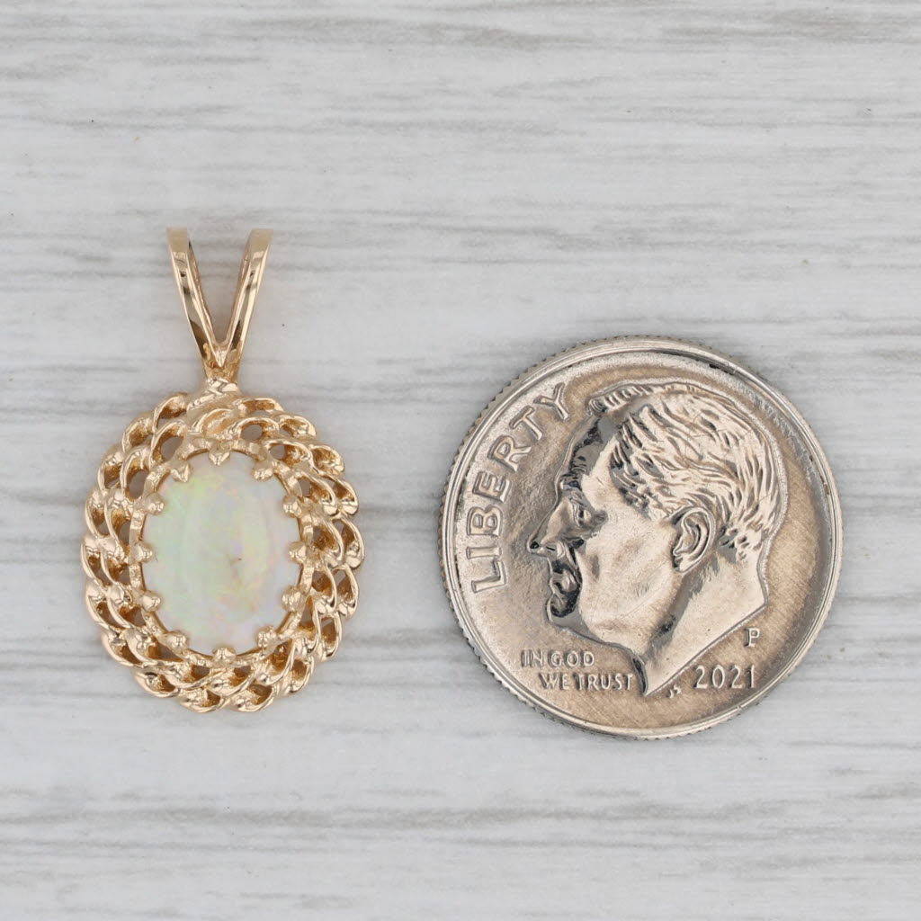 Gray Vintage Opal Drop Pendant 14k Yellow Gold Oval Cabochon Solitaire