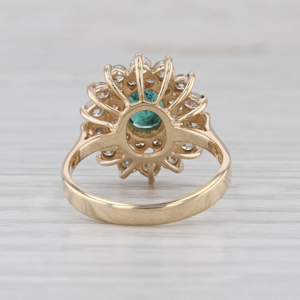 2.20ctw Emerald Diamond Flower Halo Ring 14k Yellow Gold Size 6.5-6.75
