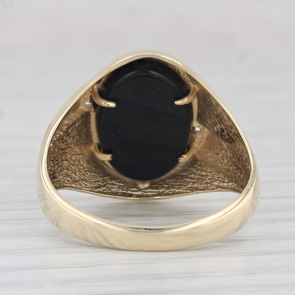 Light Gray Onyx DAD Ring 10k Yellow Gold Size 10 Men's Signet Gift Diamond Accents