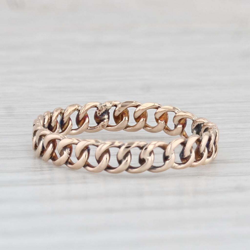 Light Gray Vintage Cable Chain Ring 10k Yellow Gold Size 7.75 Stackable Band