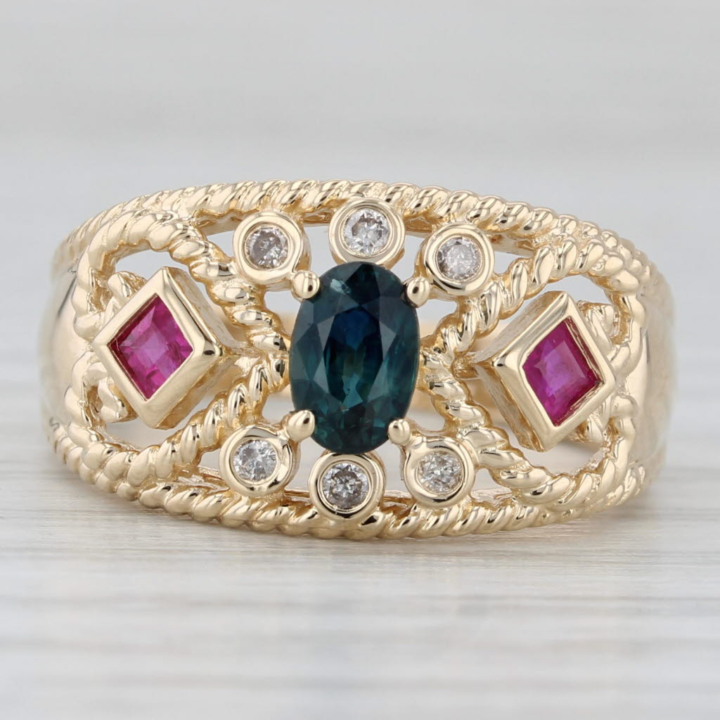 Gray 1.06ctw Blue Sapphire Ruby Diamond Ring 14k Yellow Gold Size 7.25