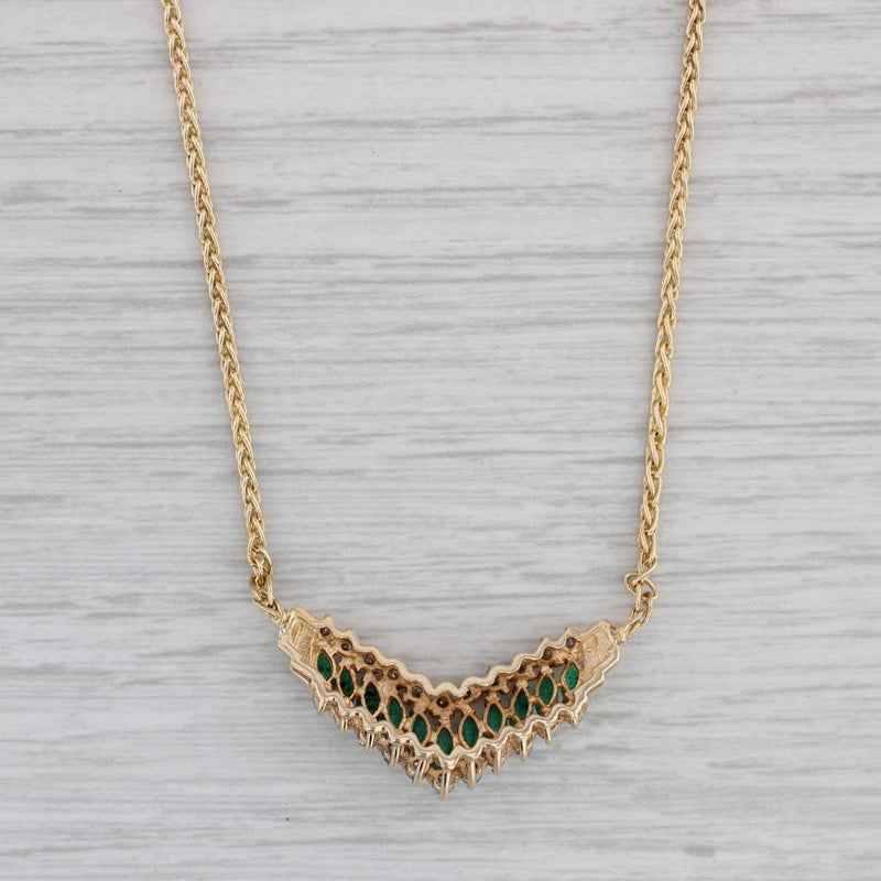 1.34ctw Emerald Diamond V Necklace 14k Yellow Gold 15.5" Wheat Chain