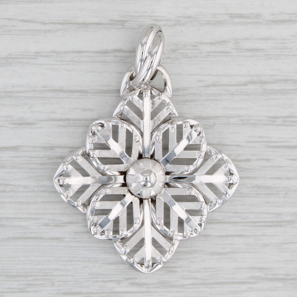 Light Gray Snowflake Flower Pendant 14k White Gold Statement