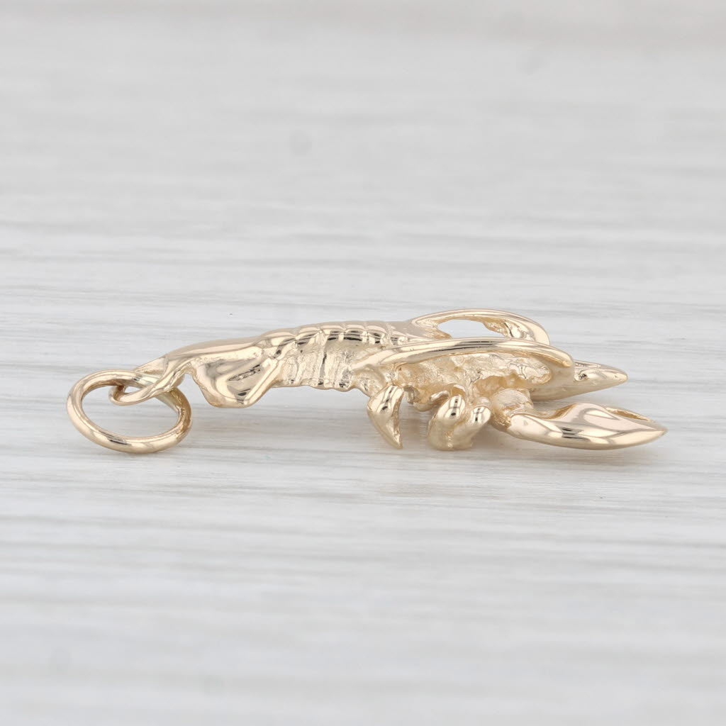 Light Gray Lobster Charm 14k Yellow Gold Pendant Nautical Jewelry