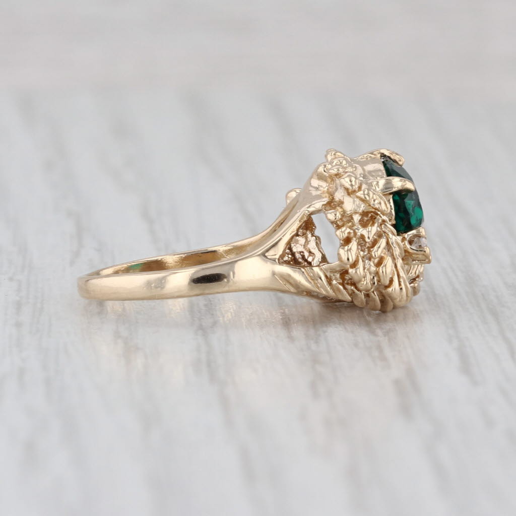 Green Glass Simulated Emerald Leaf Ring 14k Yellow Gold Size 5.5