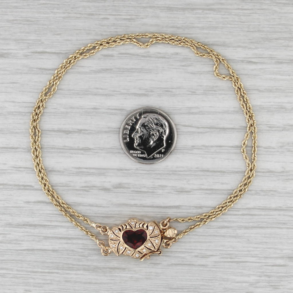Joshua 1.26ctw Garnet Diamond Slide Charm Bracelet 14k Yellow Gold 8.5"