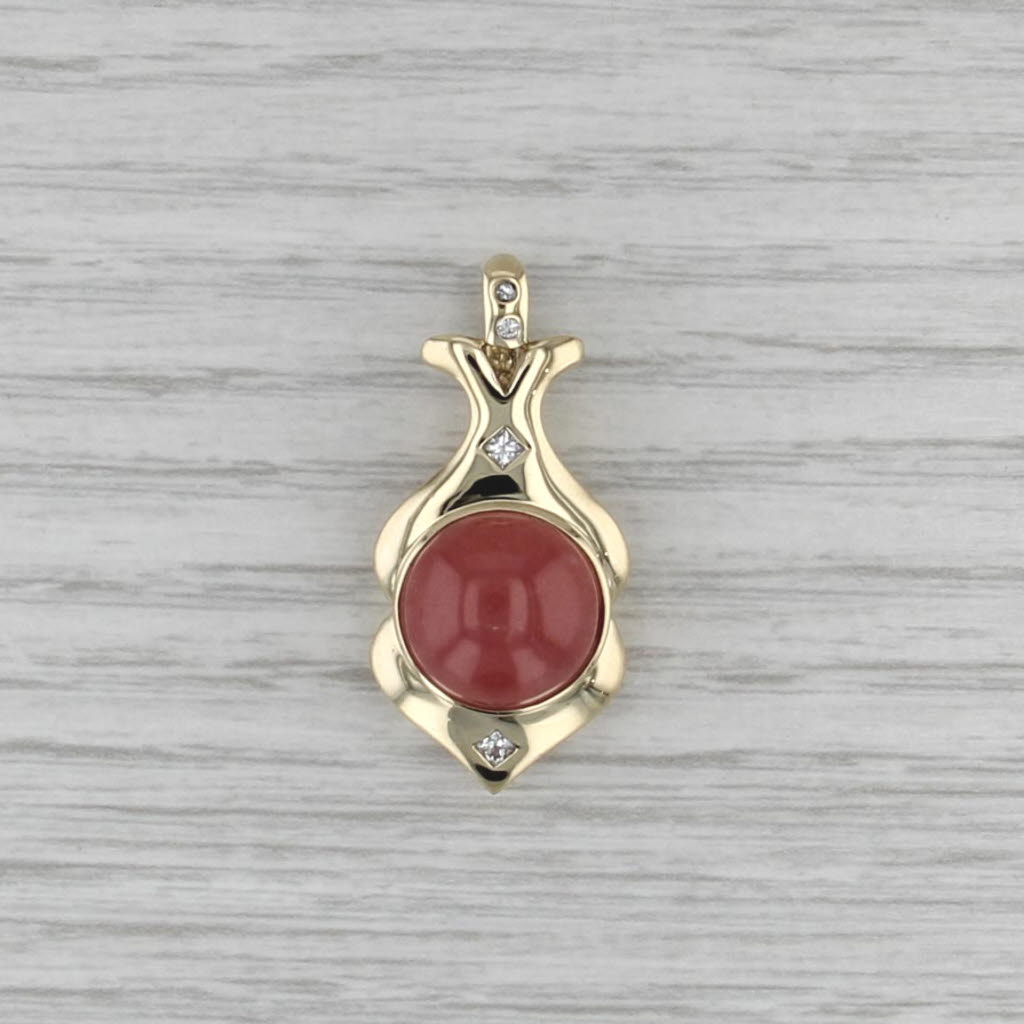 Pink Rhodochrosite Cabochon Sapphire Pendant 14k Yellow Gold