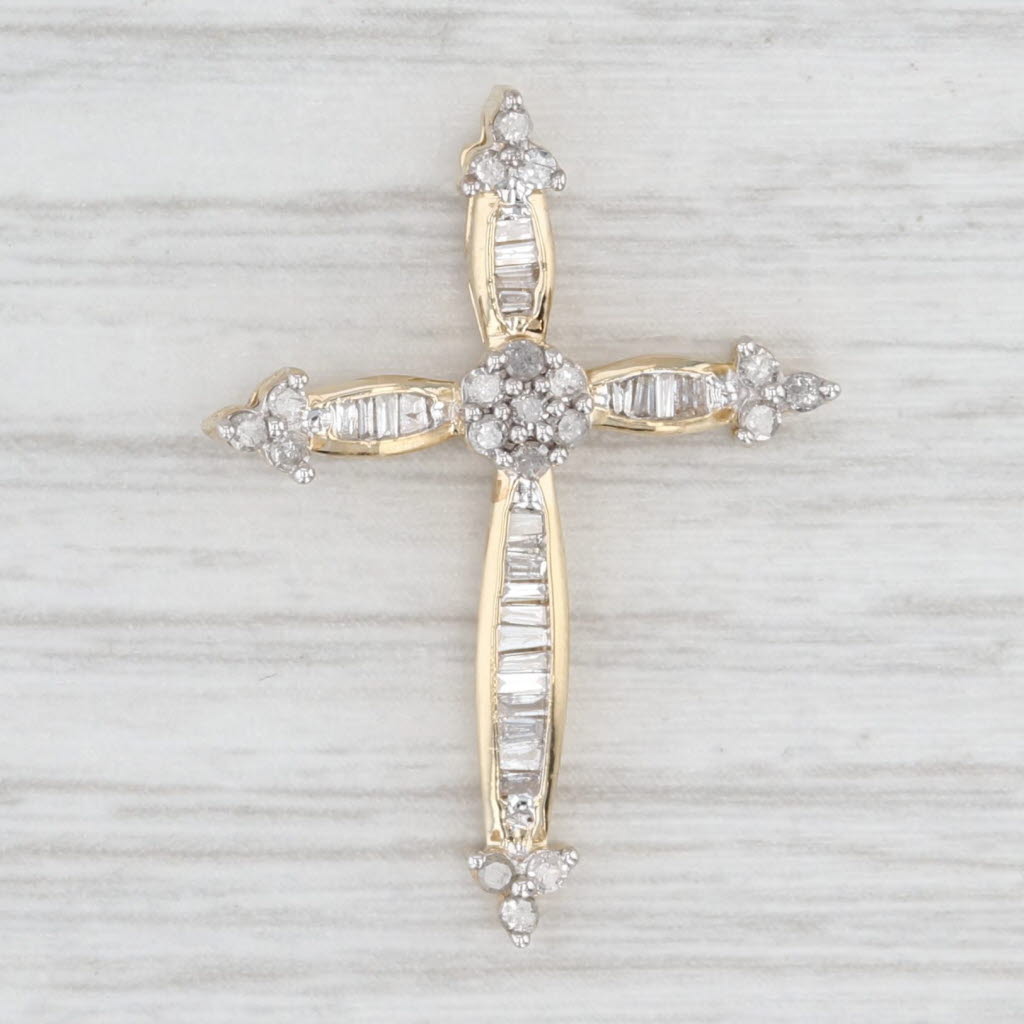 Light Gray 0.30ctw Diamond Cross Pendant 10k Yellow Gold