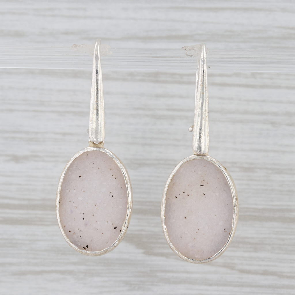 New Nina Wynn White Druzy Quartz Drop Earrings Sterling Silver Hook Posts