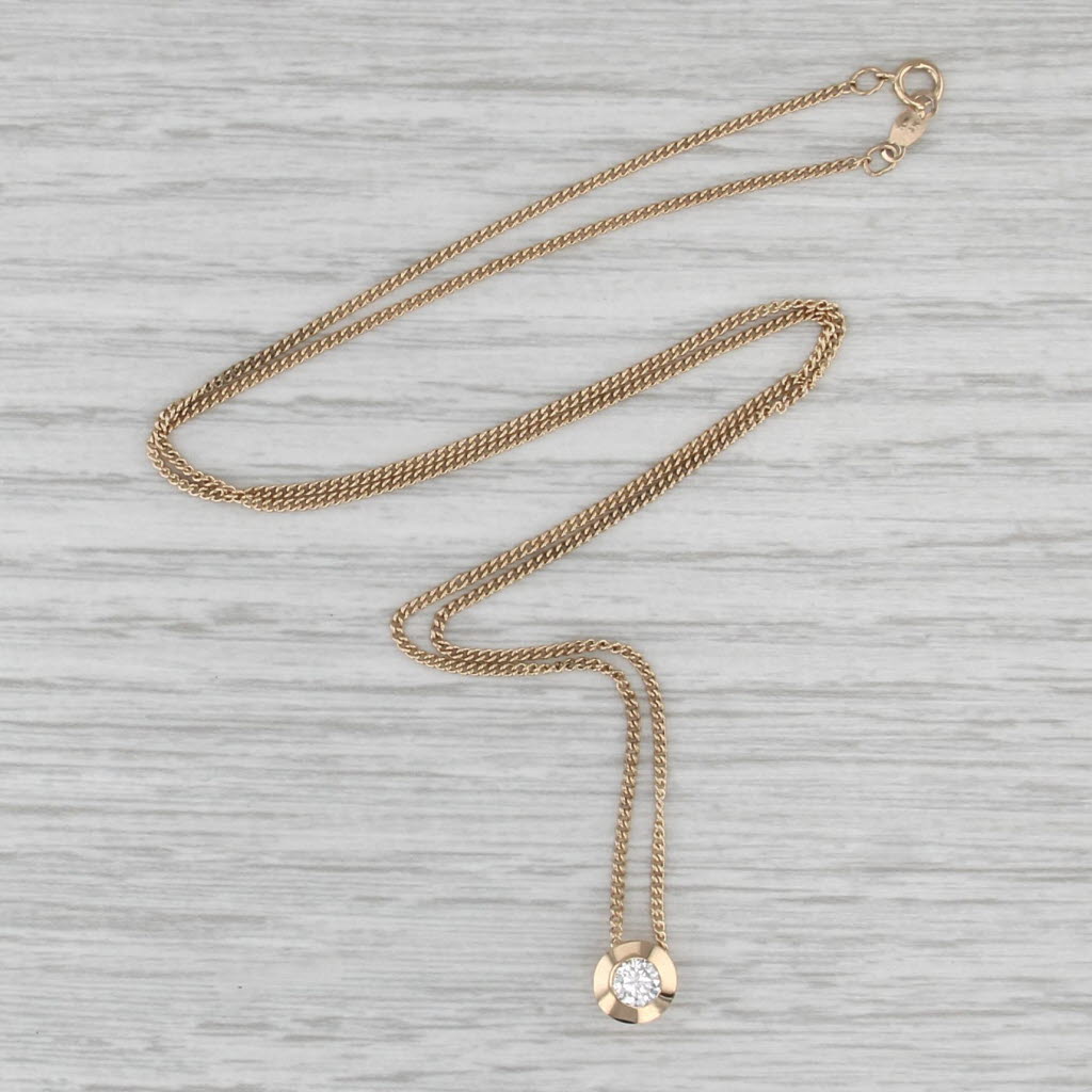 0.25ct Round Diamond Solitaire Pendant Necklace 14k Yellow Gold 18" Curb Chain