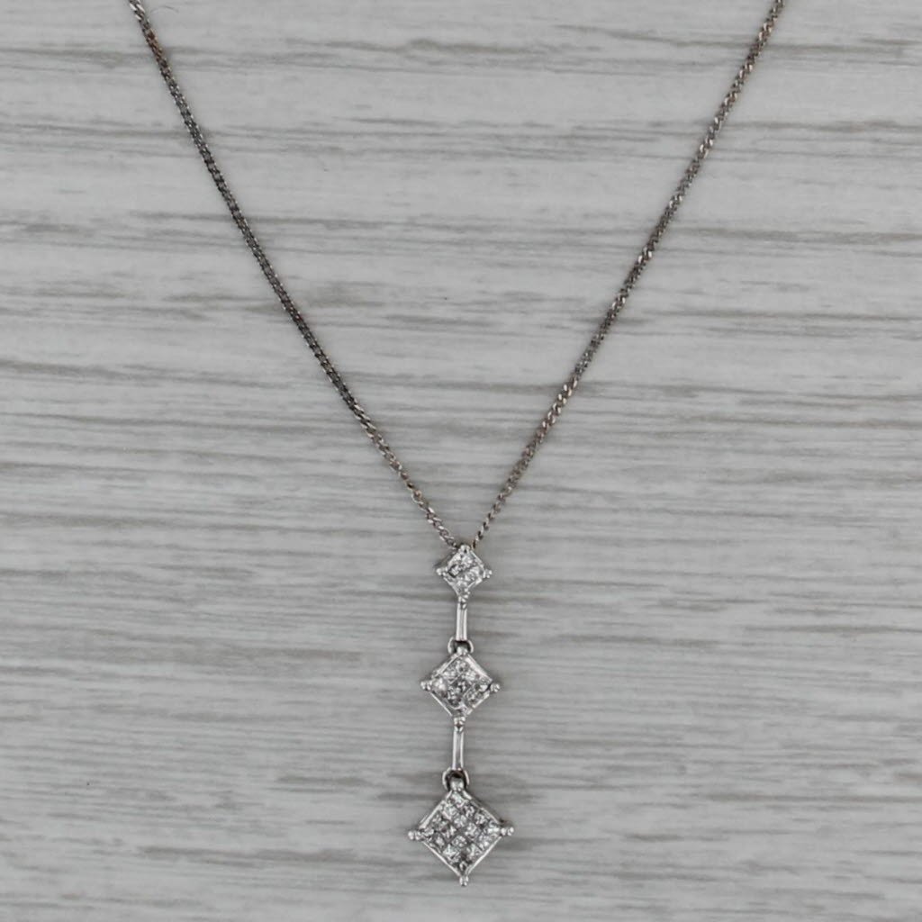 0.25ctw Diamond Journey Pendant Necklace 14k White Gold 17" Curb Chain