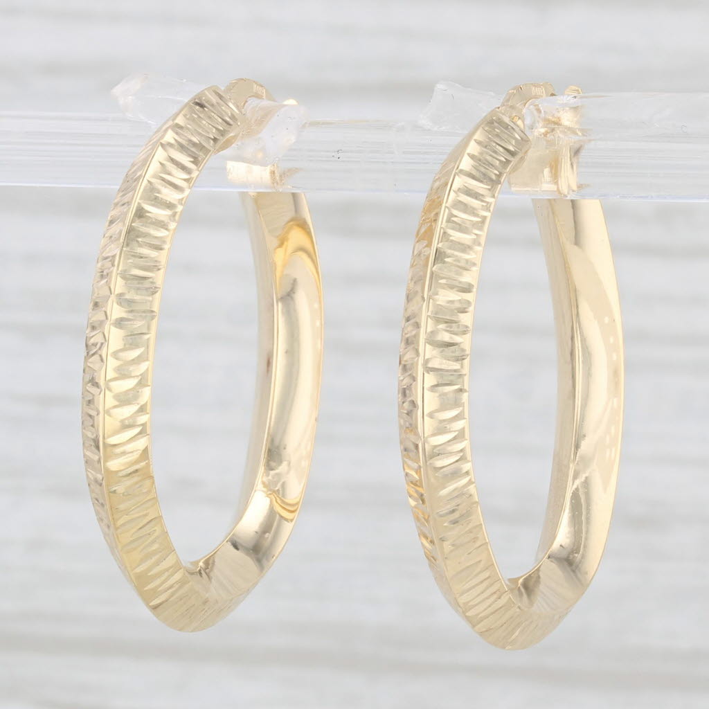 Light Gray New Textured Hoop Earrings 14k Yellow Gold Round Hoops Pierced Snap Top