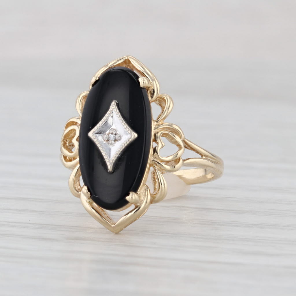 Onyx Diamond Signet Ring 10k Yellow Gold Heart Size 6