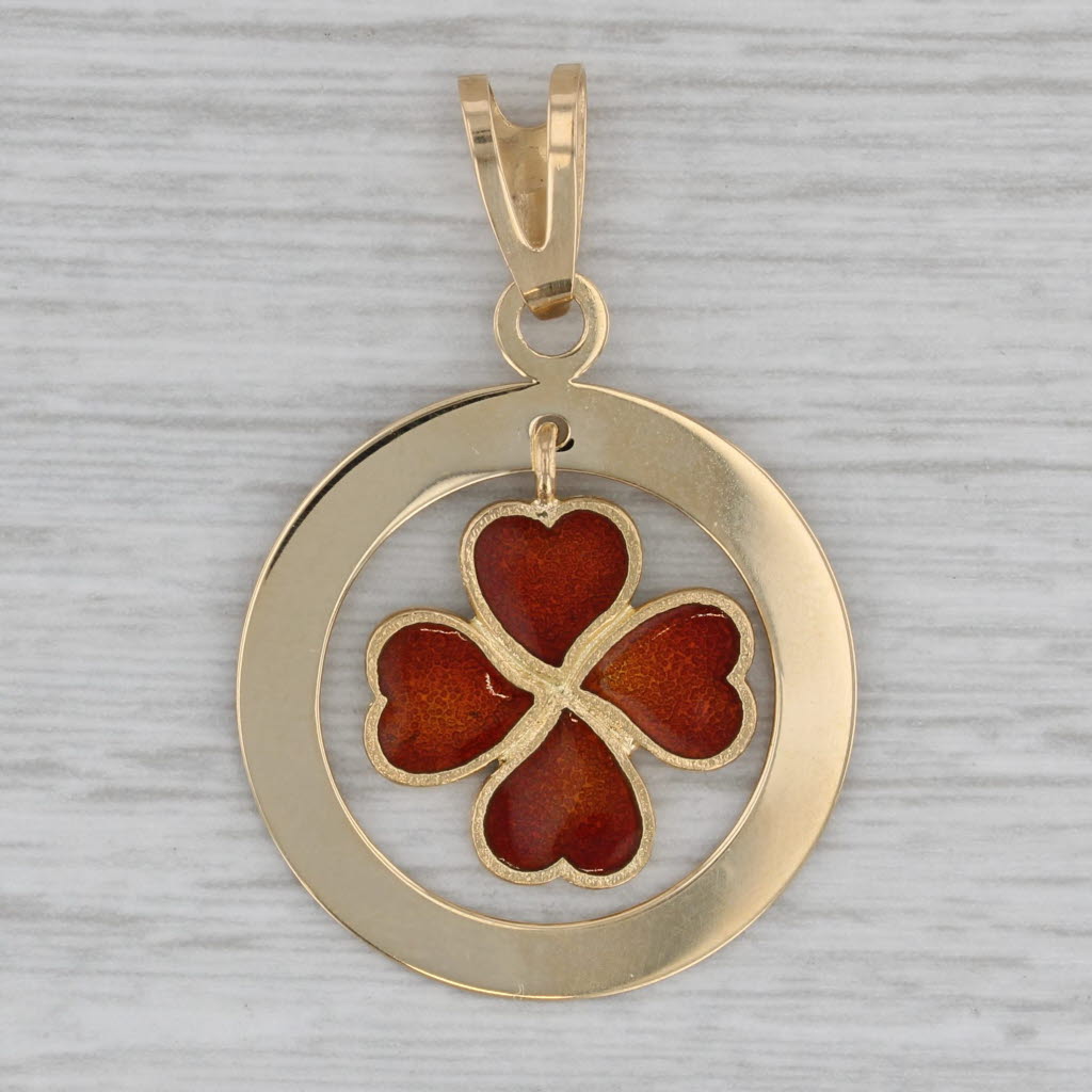 Gray Vintage Reversible Shamrock Pendant 18k Gold Green Red Enamel 4 Leaf Clover