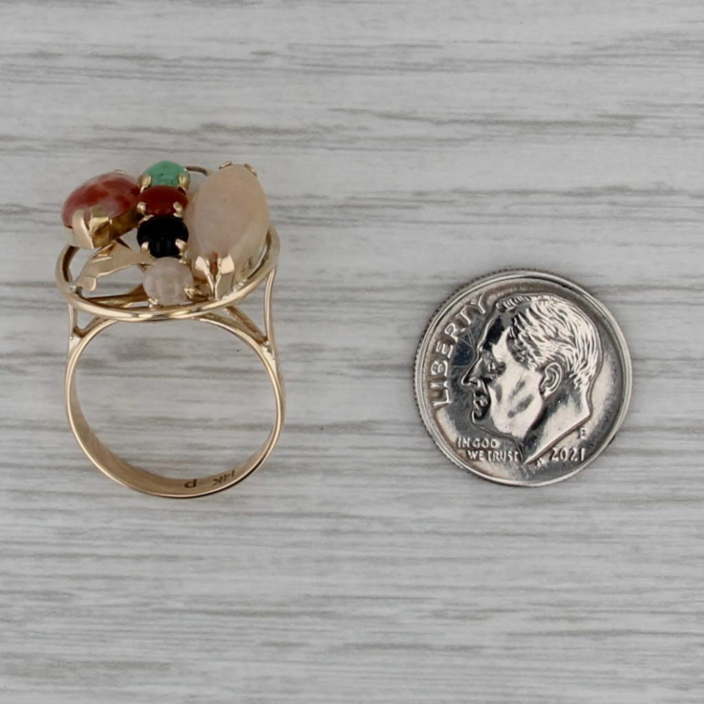 Multicolor Jadeite Jade Cluster Ring 14k Yellow Gold Size 6.25 Cocktail