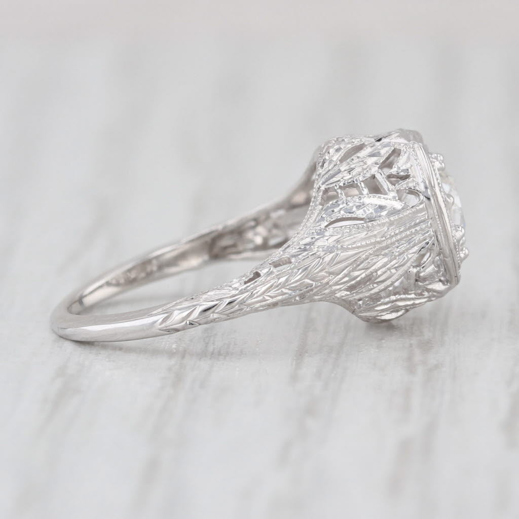 Art Deco GIA 0.67ct Old European Engagement Ring 18k Gold Filigree Size 3.75