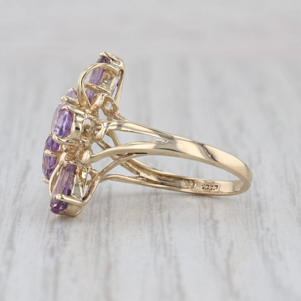 3.50ctw Amethyst Cluster Ring 10k Yellow Gold Size 7 Cocktal
