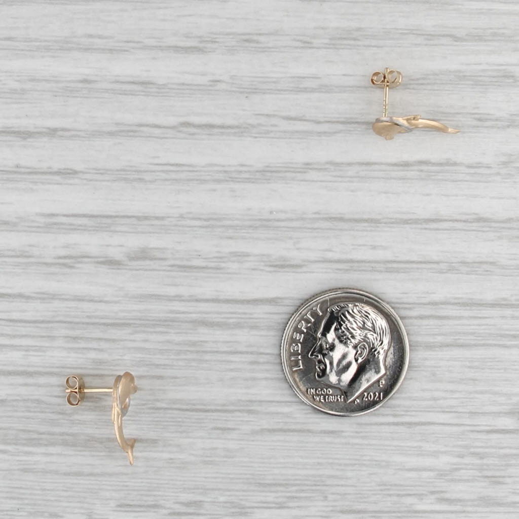 Dolphins through Hoops Stud Earrings 14k Rose Yellow White Gold Small Studs