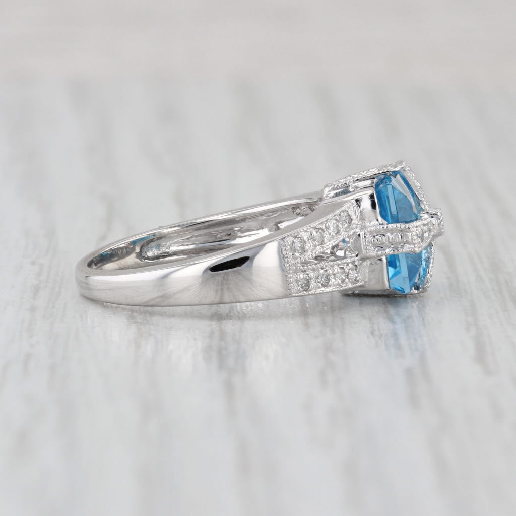 2.60ctw Blue Topaz Diamond Present Ring 14k White Gold Size 6.5
